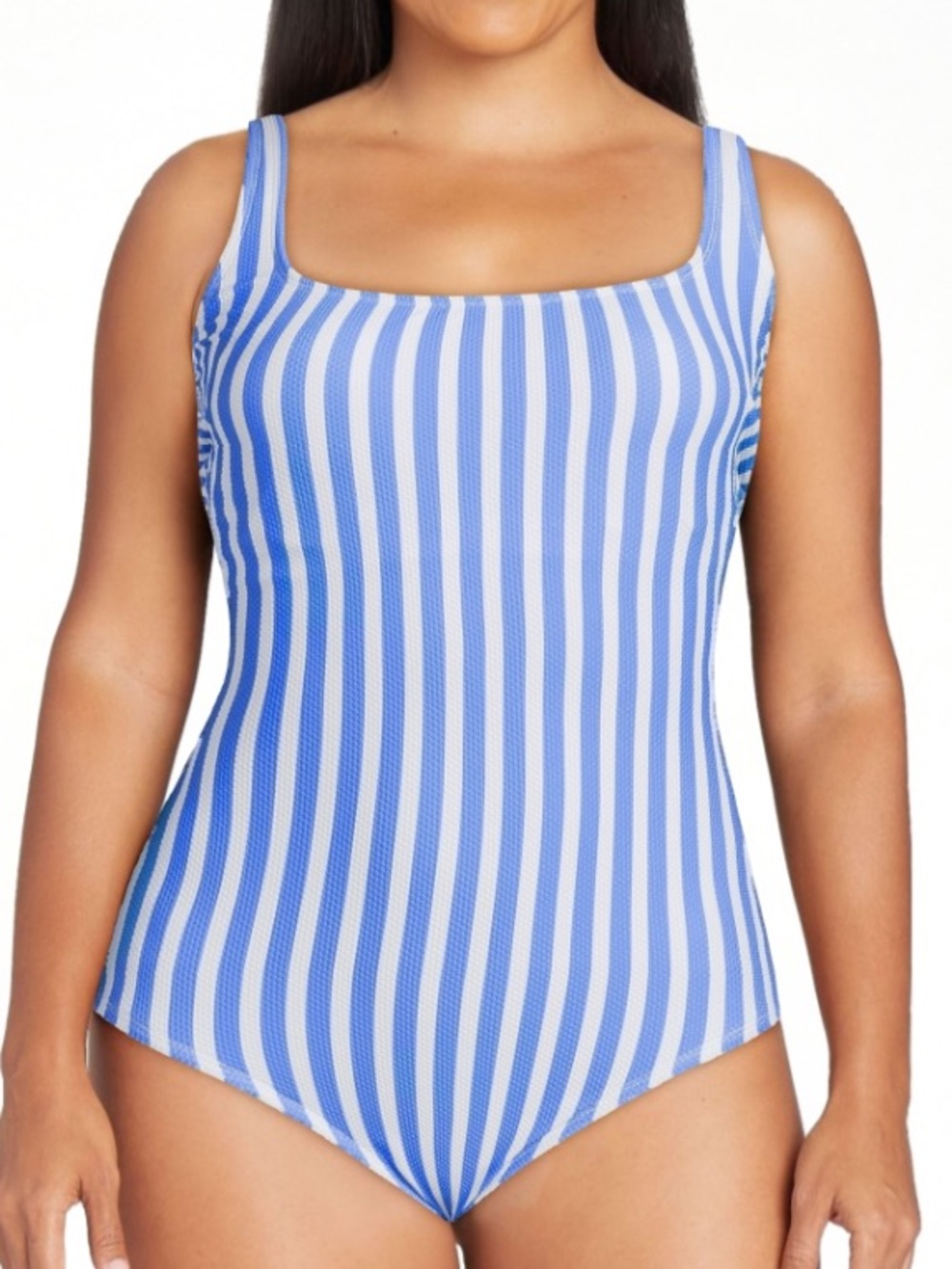 Time and Tru Women’s Blue and White Striped Pique One-Piece Swimsuit Size M